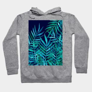 Watercolor Palm Leaves on Navy Hoodie